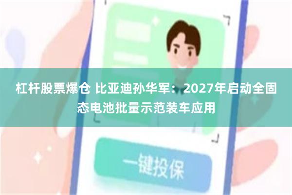 杠杆股票爆仓 比亚迪孙华军：2027年启动全固态电池批量示范装车应用